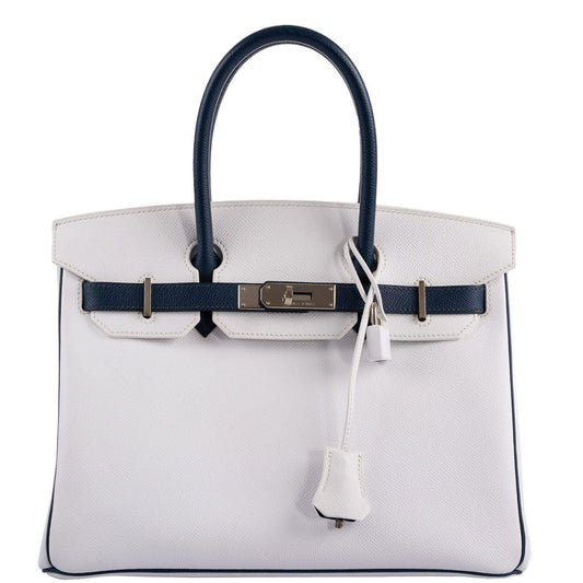 HermesBirkin 30 HSS White & Blue Marine Epsom leather Palladium Hardware - 2011, O Square