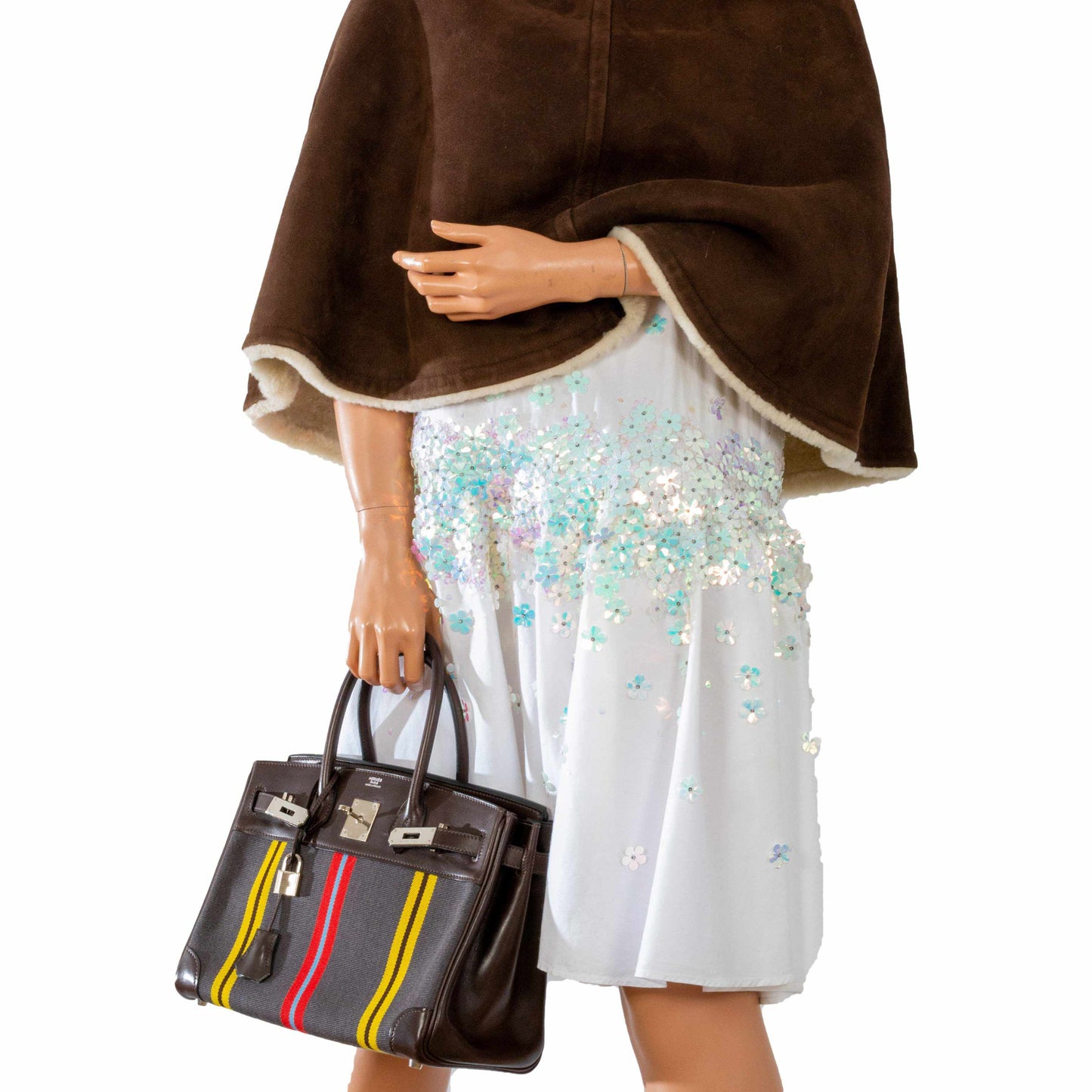 HermesBirkin 30 Marron Fonce Calf & Colorful Wool Jumping Canvas Palladium Hardware