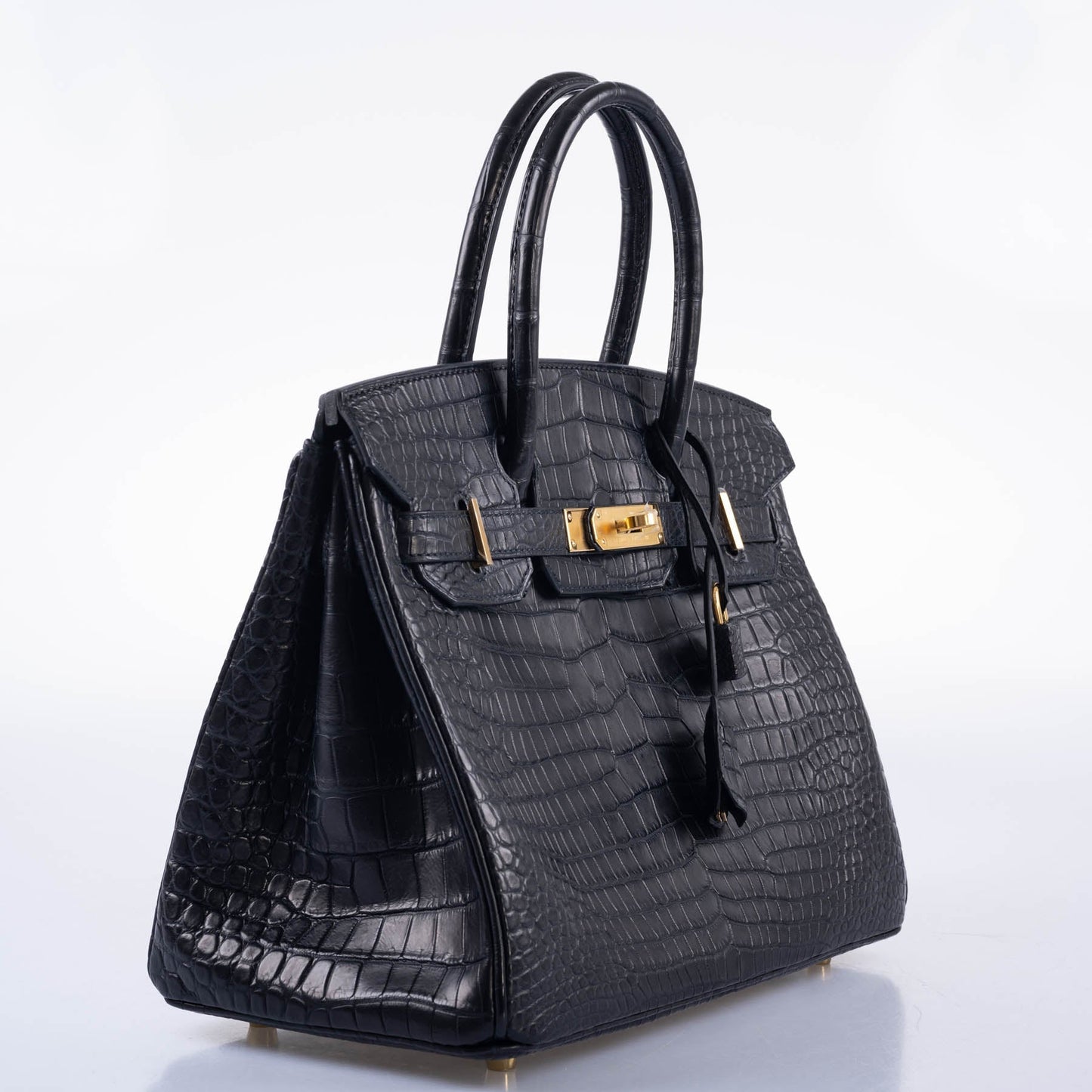 HermesBirkin 30 Matte Black Porosus Crocodile Gold Hardware
