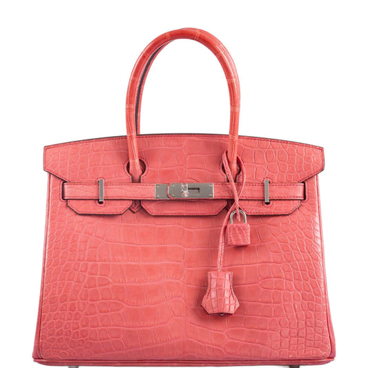 HermesBirkin 30 Matte Bougainvillier Alligator Palladium Hardware