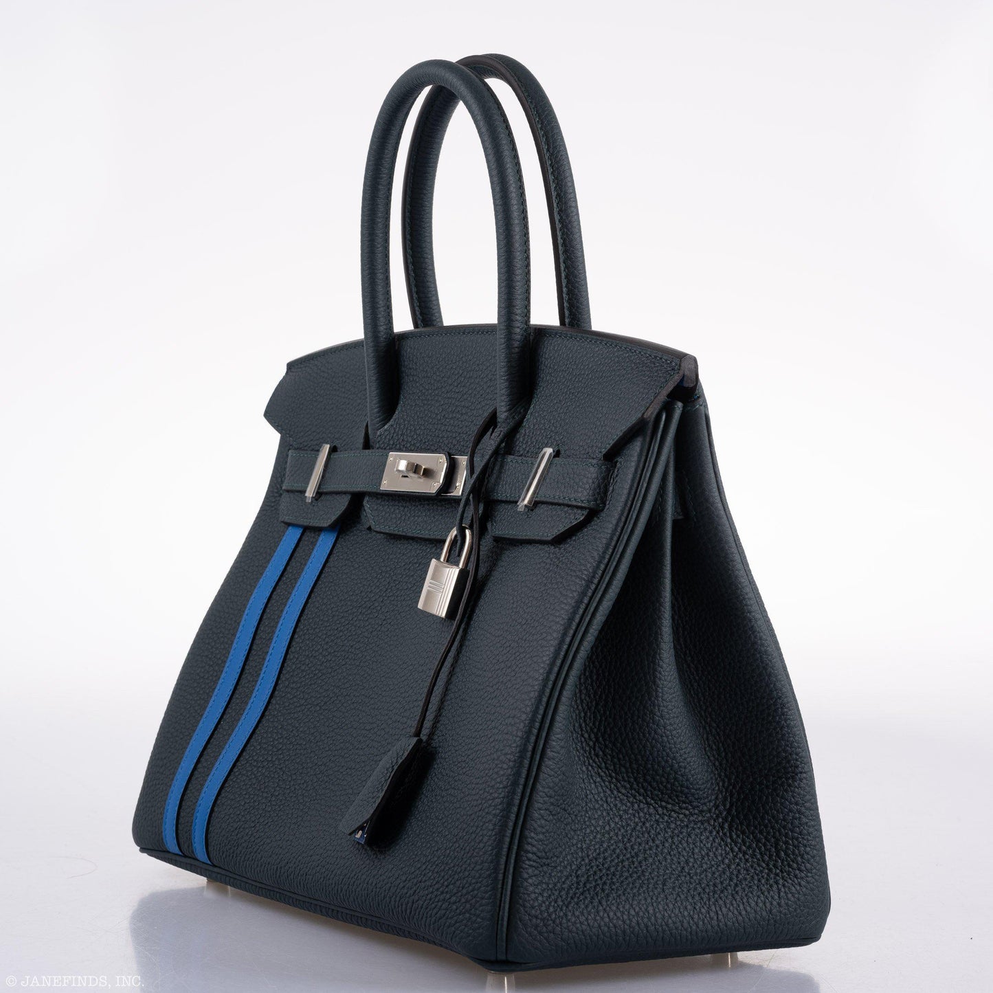 HermesBirkin 30 Officier Vert Cyprès Togo & Bleu Zellige Stripe & Lining Palladium Hardware - 2018, C