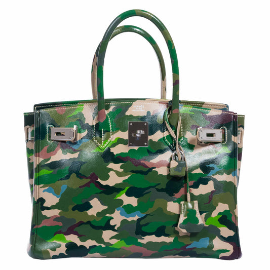 HermesBirkin 30 Parchment Box Camouflage Palladium Hardware * JaneFinds Custom Shop