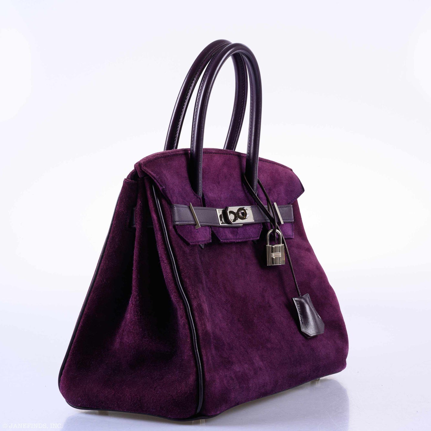 HermesBirkin 30 Raisin Veau Doblis Suede & Swift Palladium Hardware