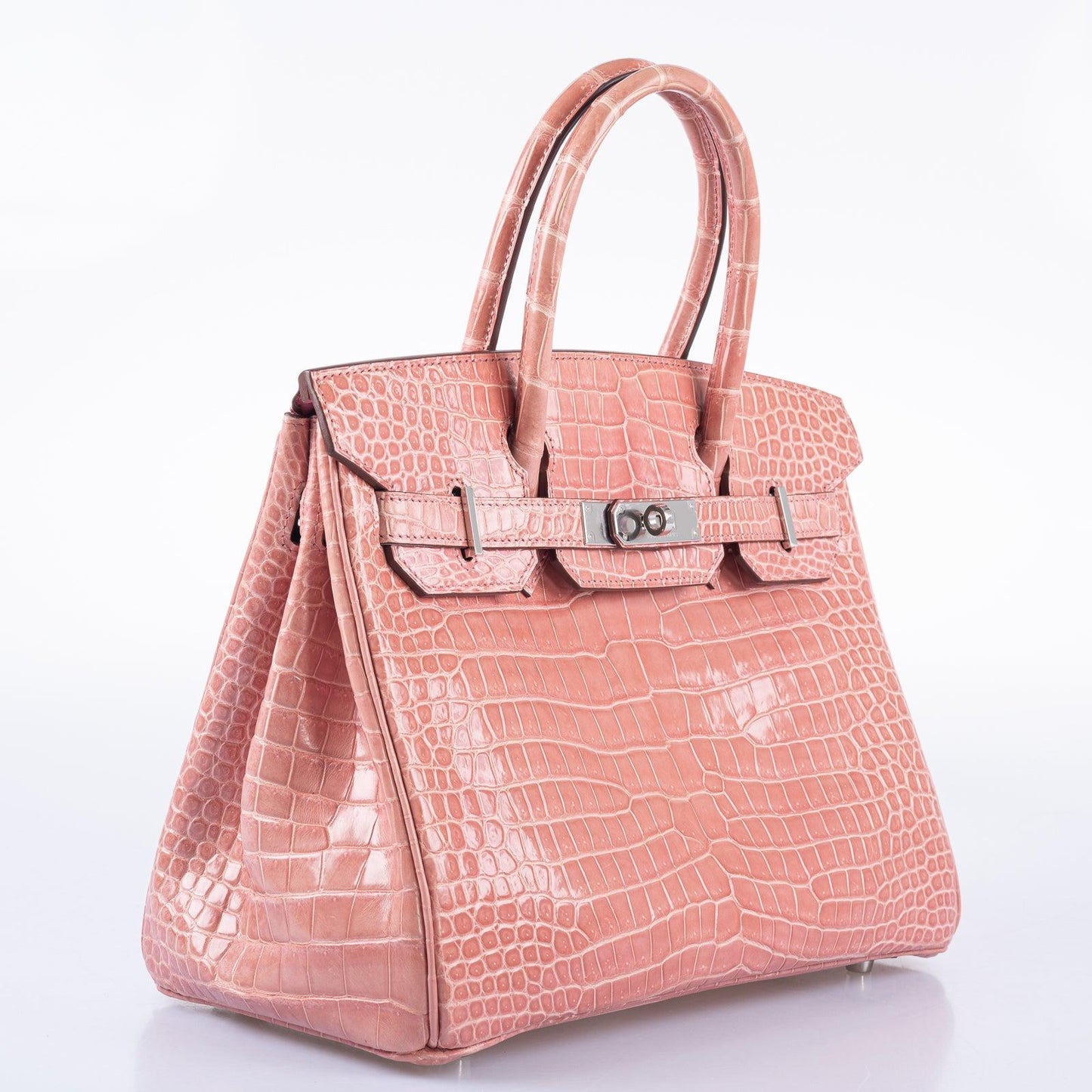 HermesBirkin 30 Rose Indiennes Shiny Porosus Crocodile Palladium Hardware