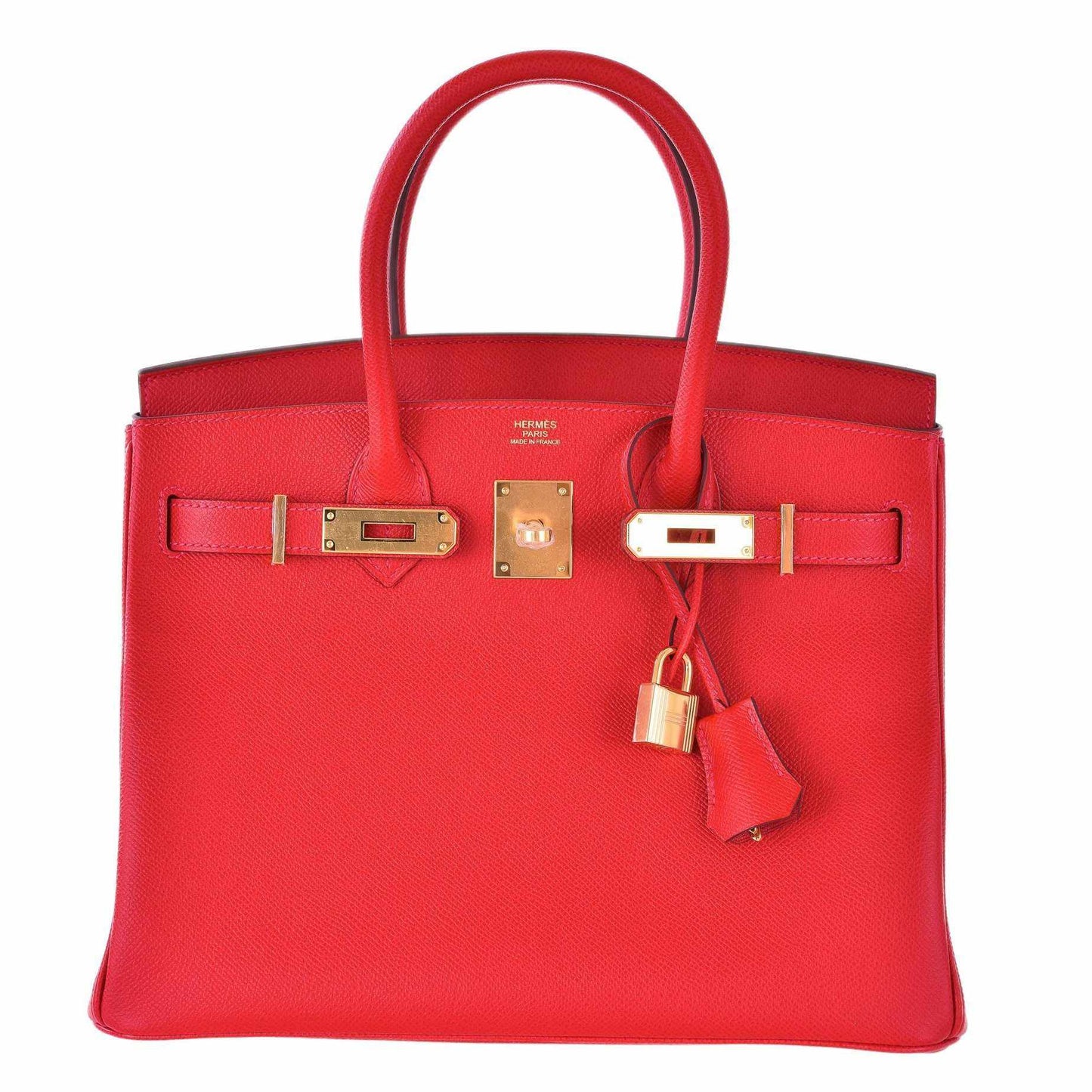 HermesBirkin 30 Rouge Casaque Epsom Gold Hardware - Stamp X