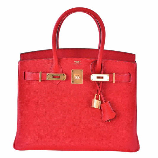 HermesBirkin 30 Rouge Casaque Epsom Gold Hardware - Stamp X