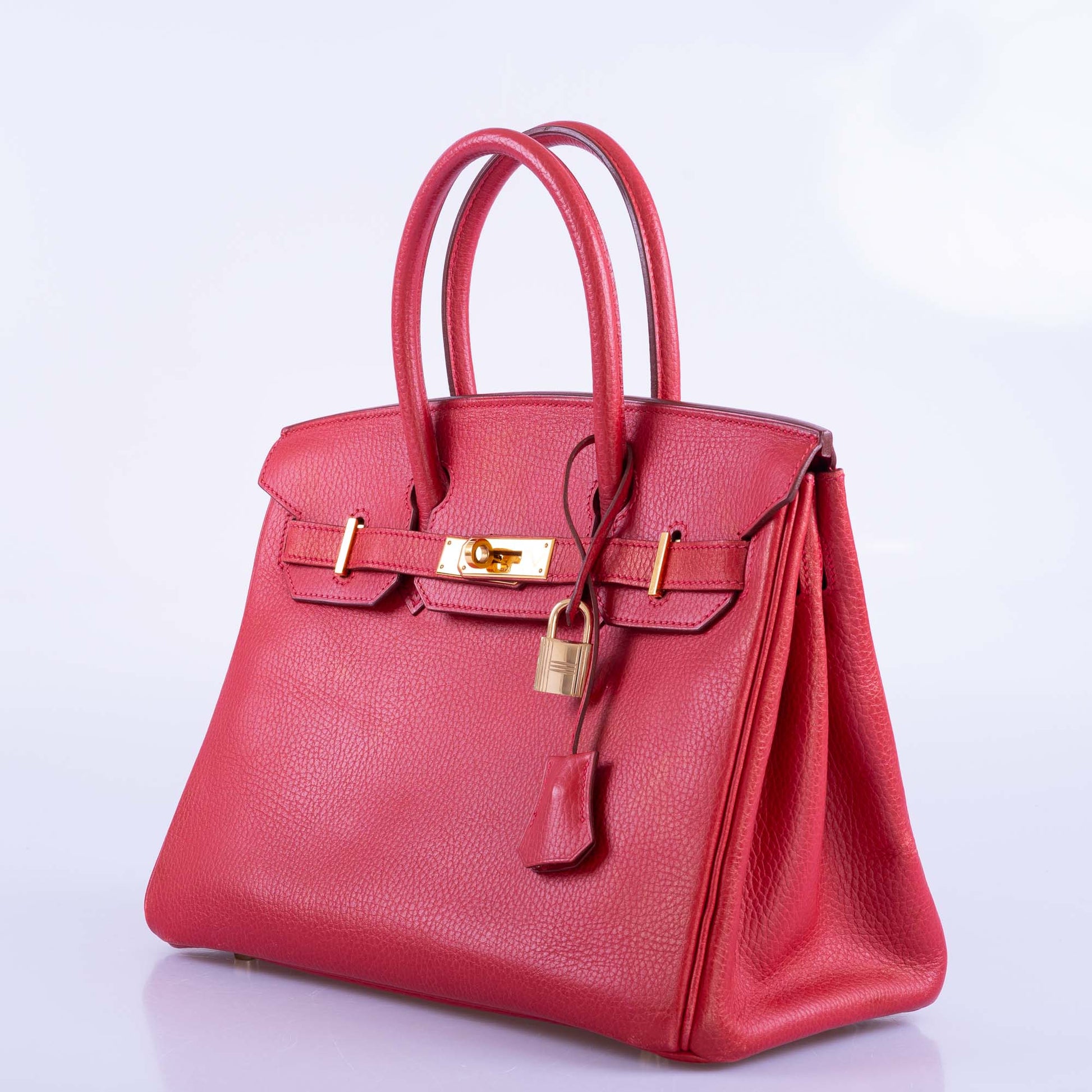 HermesBirkin 30 Rouge Vif Ardenne with Gold Hardware
