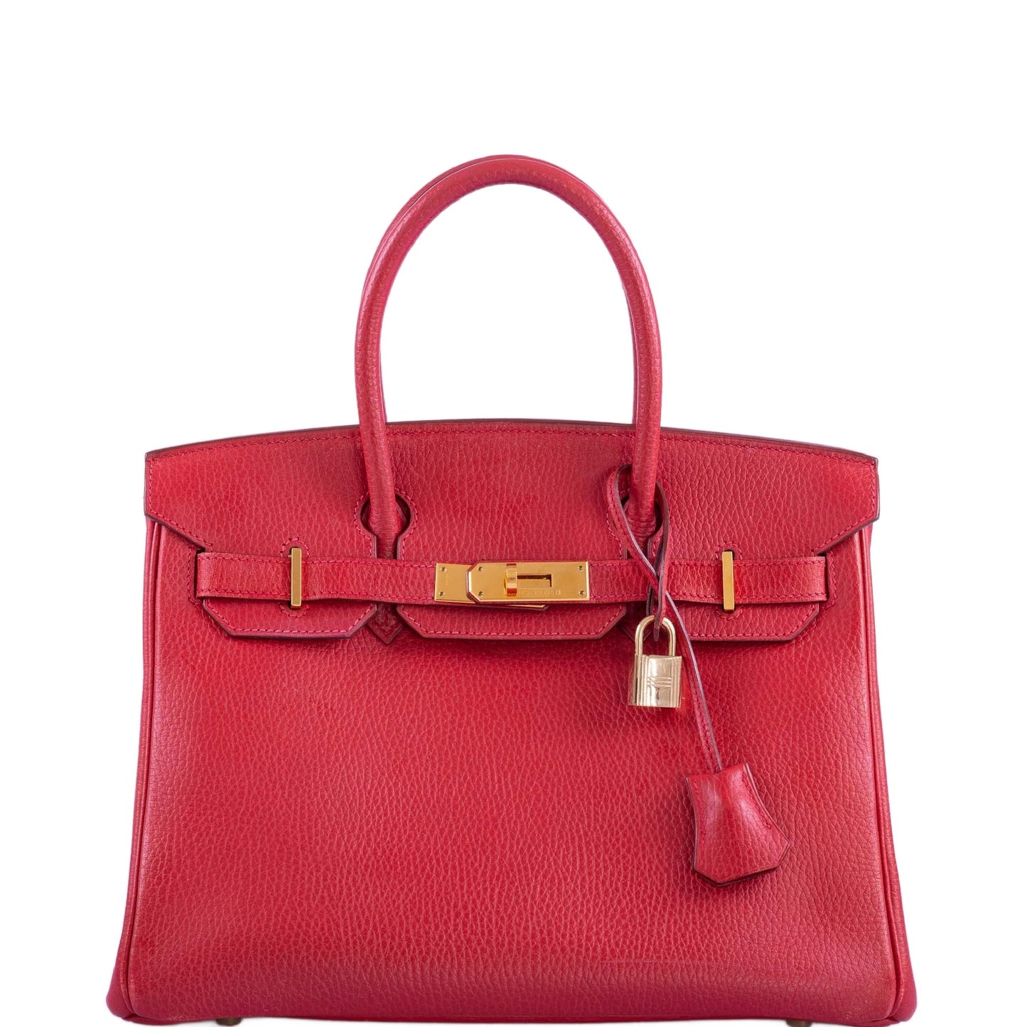 HermesBirkin 30 Rouge Vif Ardenne with Gold Hardware