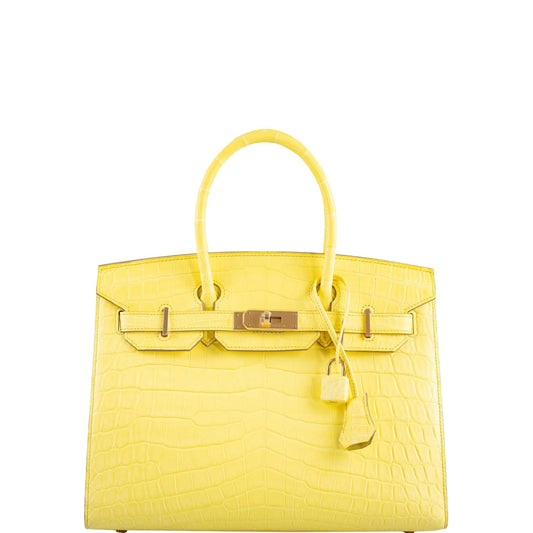 HermesBirkin 30 Sellier Jaune Citron Matte Niloticus Crocodile Gold Hardware