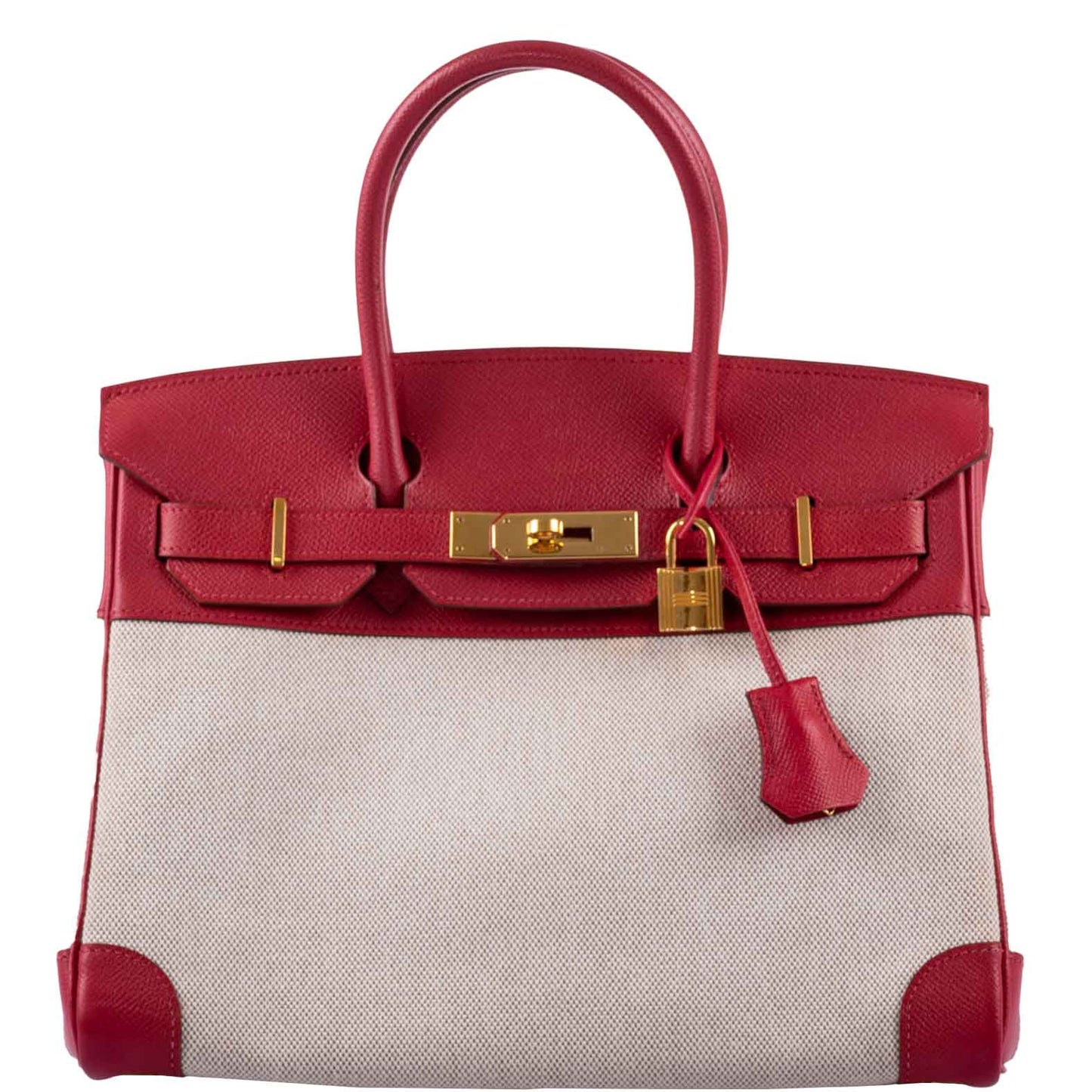 HermesBirkin 30 Toile & Rouge Vif Courchevel Leather Gold Hardware