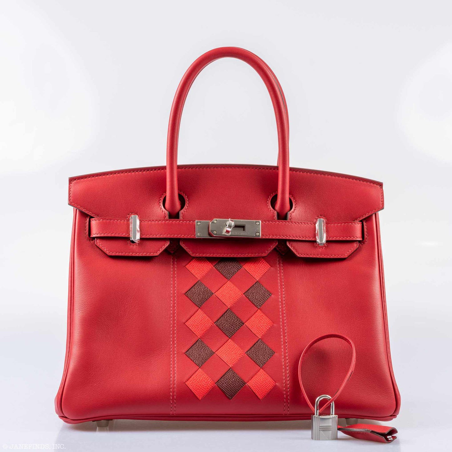 HermesBirkin 30 Tressage Rouge de Coeur Rouge H Swift & Epsom Palladium Hardware