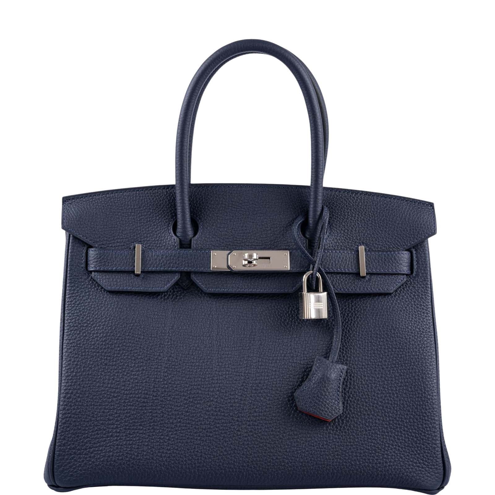 HermesBirkin 30 Verso Blue Nuit and Orange Poppy Togo Palladium Hardware