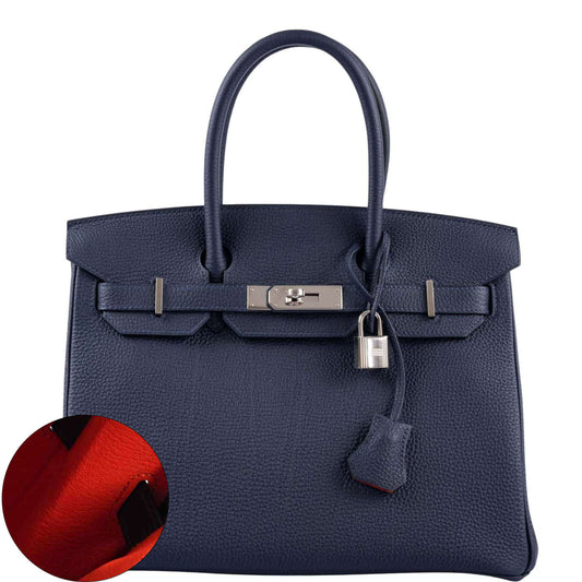 HermesBirkin 30 Verso Blue Nuit and Orange Poppy Togo Palladium Hardware
