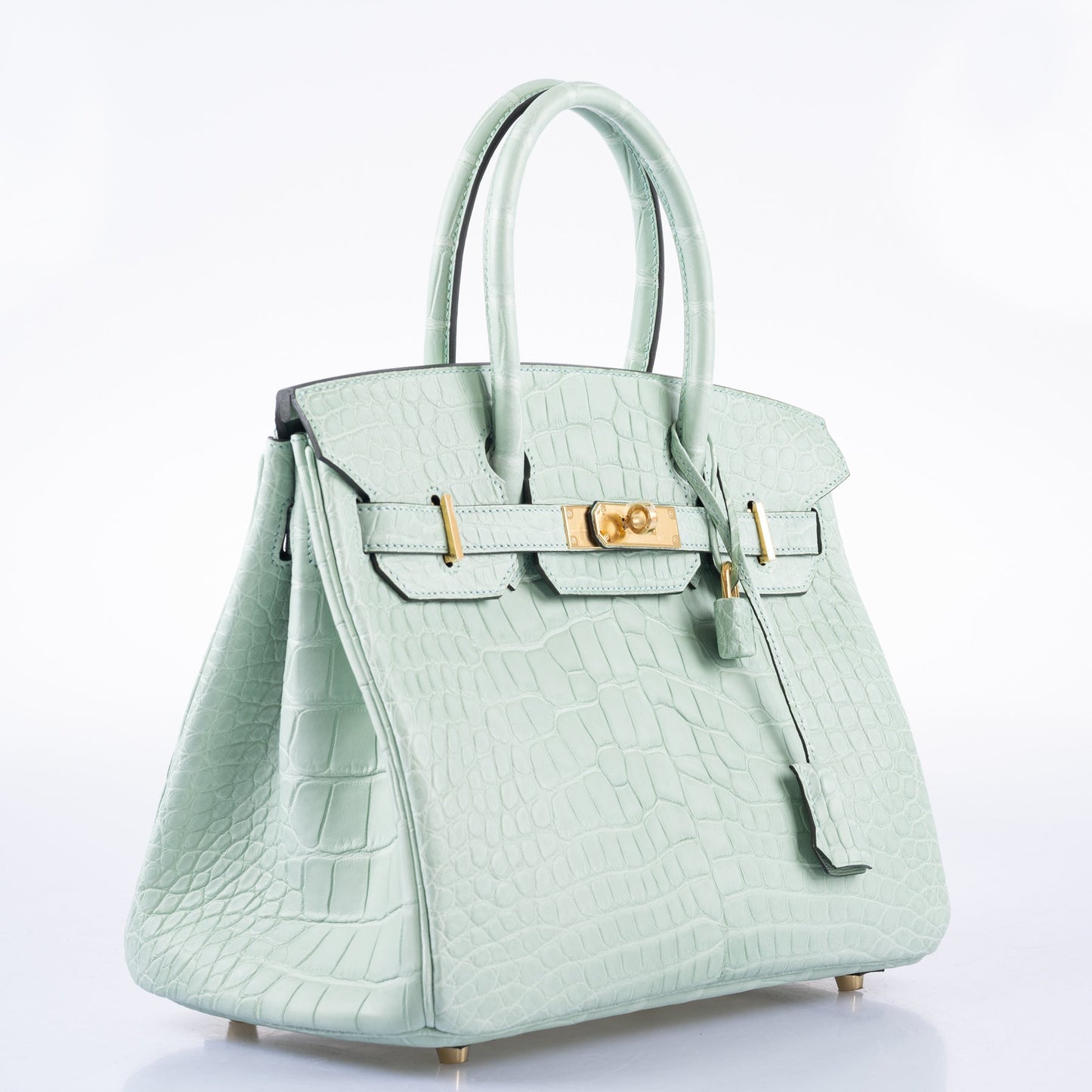 HermesBirkin 30 Vert D’eau Matte Alligator with Gold Hardware