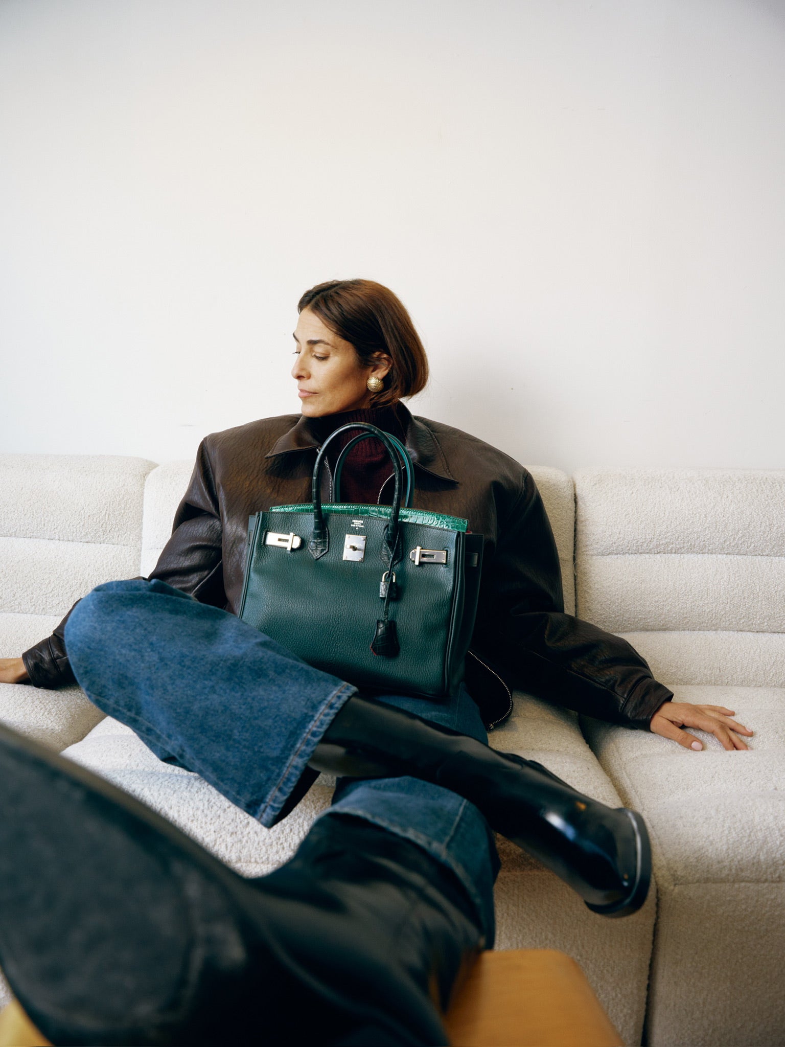 HermesBirkin 30 Vert Emerald Porosus Crocodile, Vert Titien and Rose Azalée Patchwork Palladium Hardware