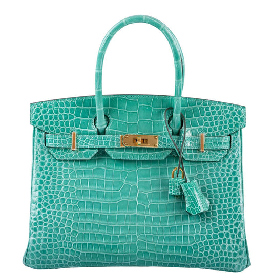 HermesBirkin 30 Vert Jade Shiny Porosus Crocodile Gold Hardware