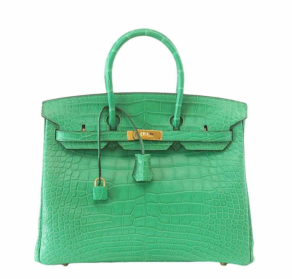 HermesMatte Alligator Birkin 35 Cactus Bag GHW