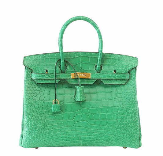 HermesMatte Alligator Birkin 35 Cactus Bag GHW