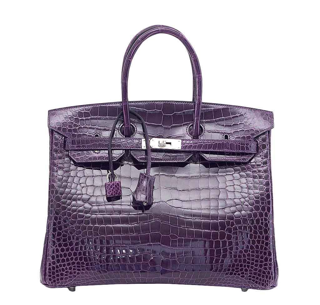 HermesBirkin 35 Crocodile Amethyst Bag