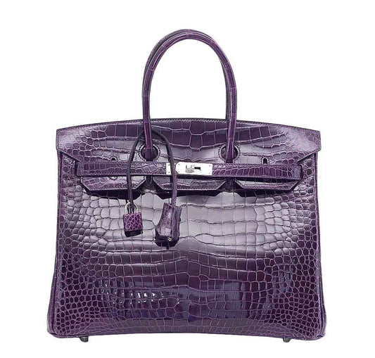 HermesBirkin 35 Crocodile Amethyst Bag