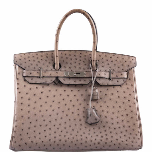 HermesBirkin 35 Gris Tourterelle Ostrich Palladium Hardware