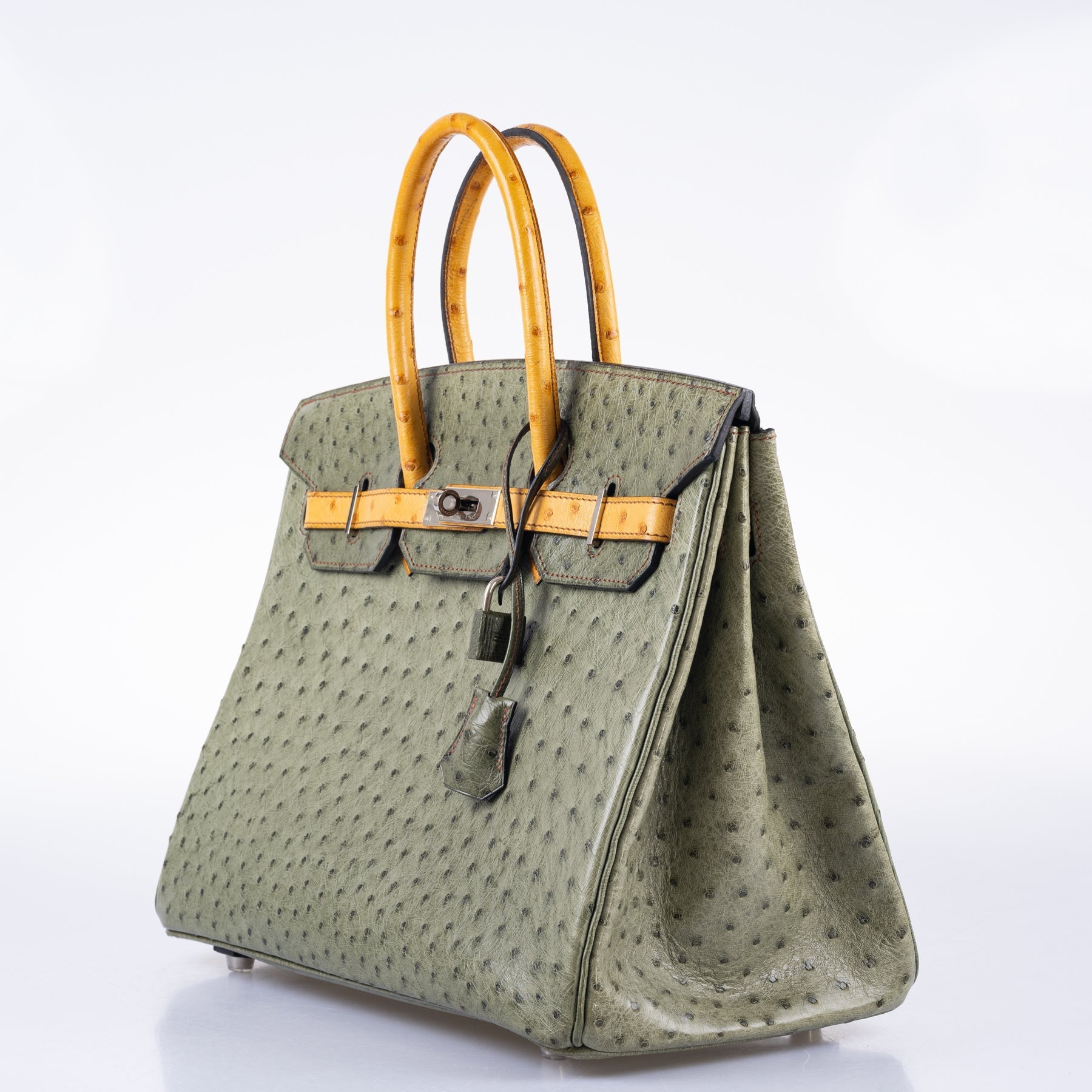 HermesBirkin 35 Special Order Vert Olive & Sable Ostrich Palladium Hardware