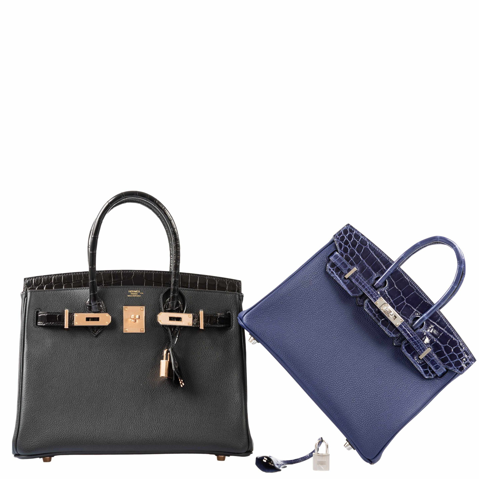 HermesBirkin Touch 30 Black Novillo & Niloticus Crocodile Rose Gold Hardware