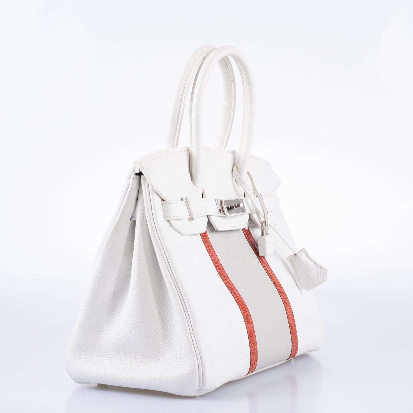 HermesClub Birkin 30 White, Grey Clemence & Sanguine Lizard Palladium Hardware