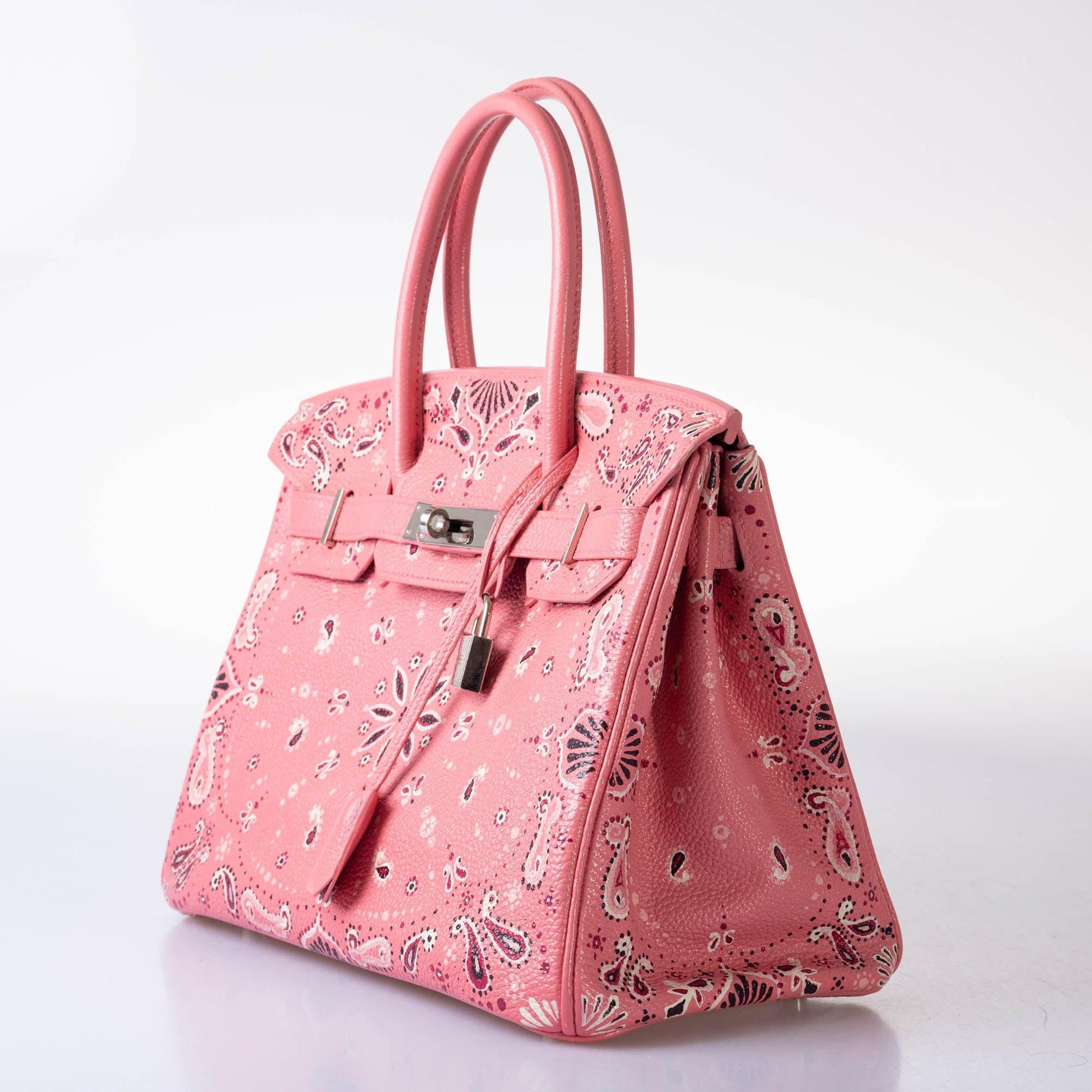 HermesCustom Painted Birkin 30 Pink Bandana Togo Palladium Hardware - JaneFinds Custom Shop