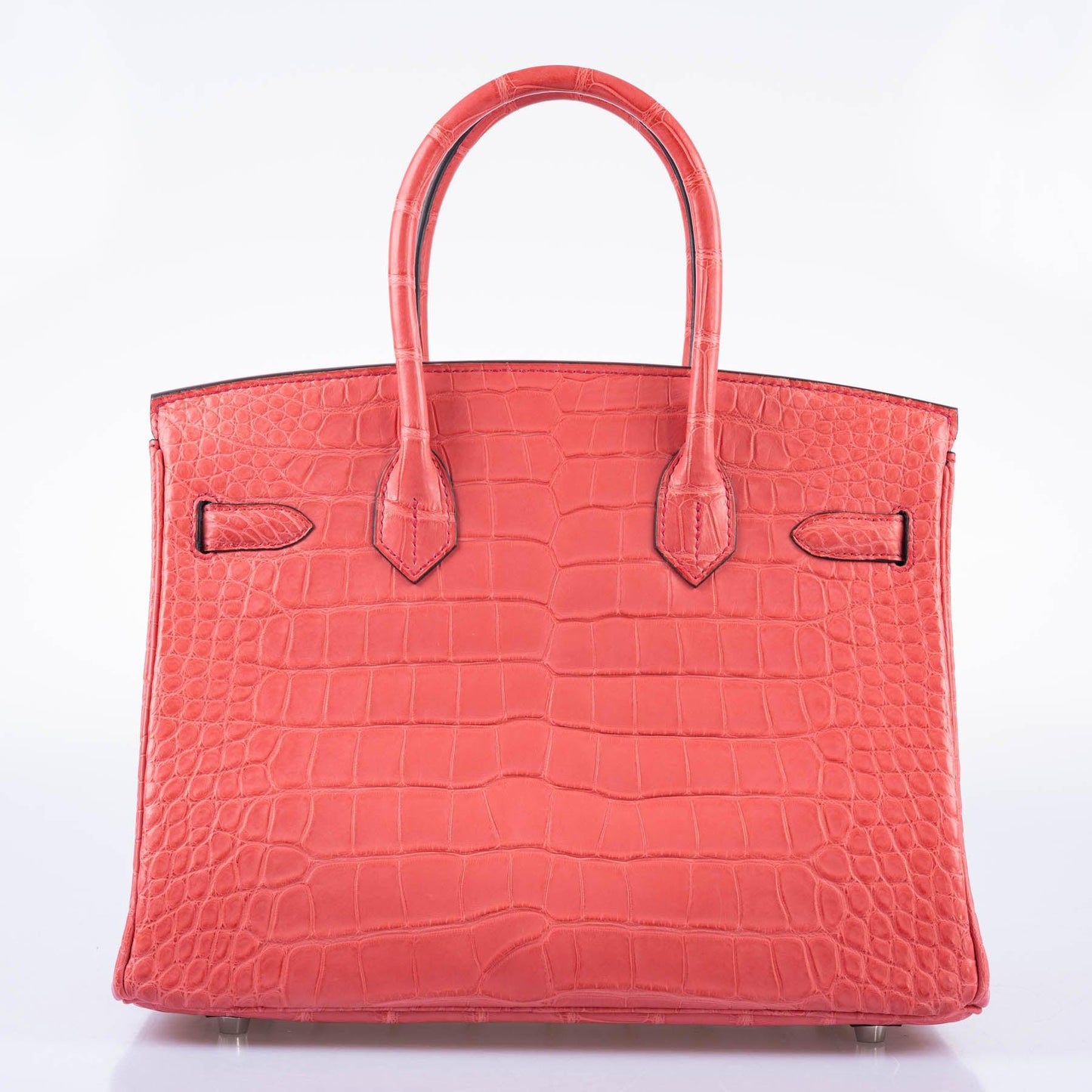 HermesHSS Birkin 30 Bougenville Matte Alligator & Blue Marine Interior with Brushed Palladium Hardware