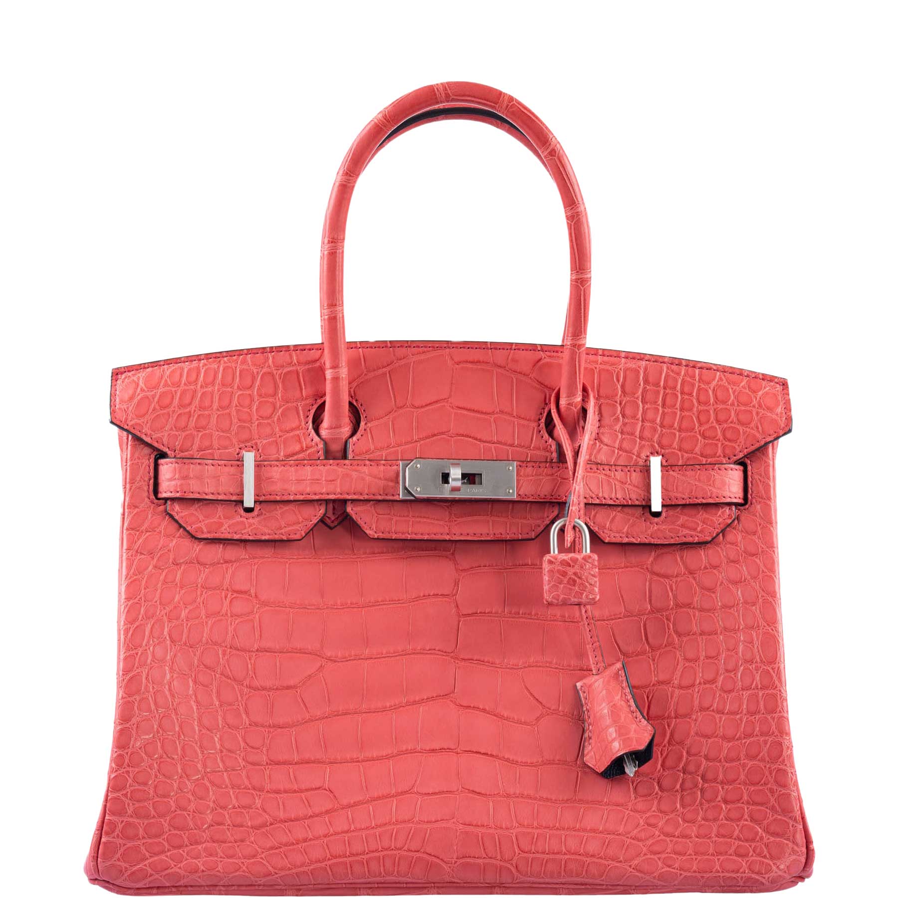 HermesHSS Birkin 30 Bougenville Matte Alligator & Blue Marine Interior with Brushed Palladium Hardware