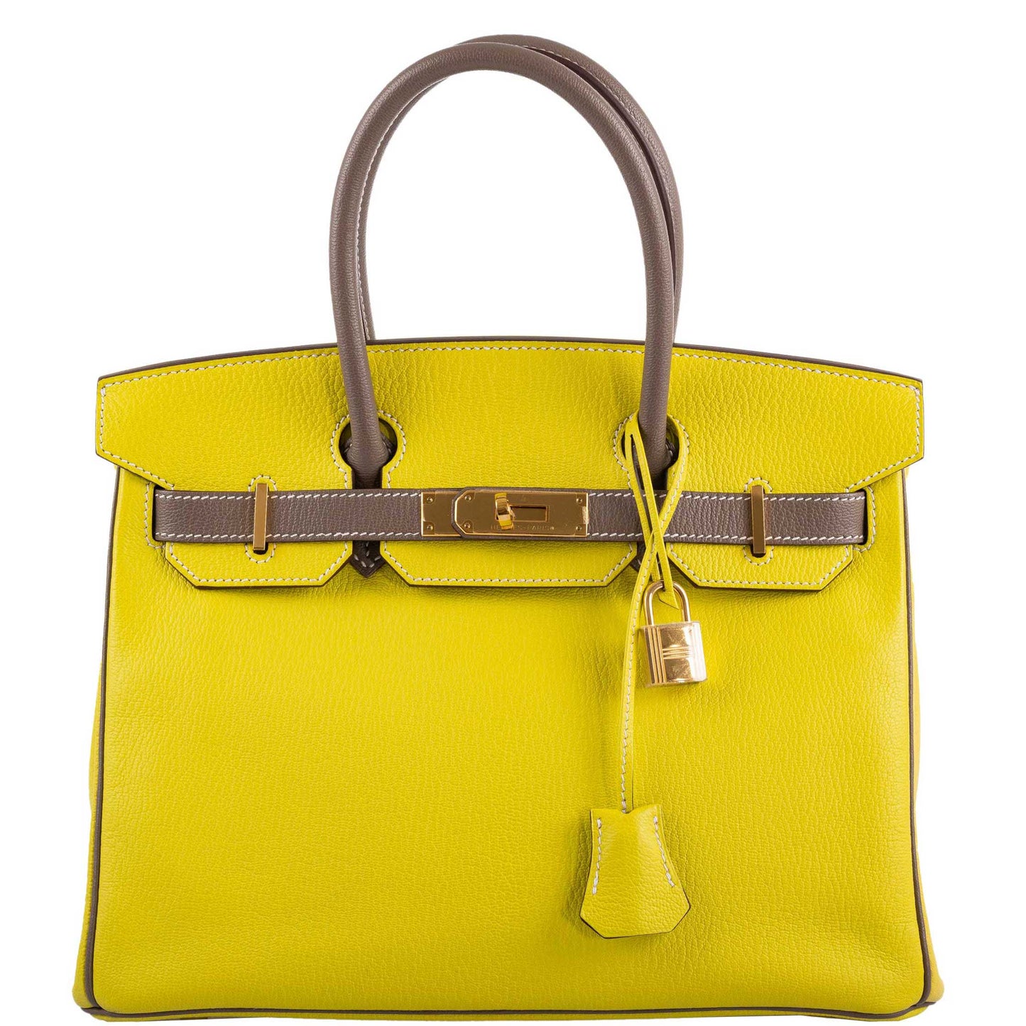 HermesHSS Birkin 30 Lime and Etoupe Chevre Gold Hardware