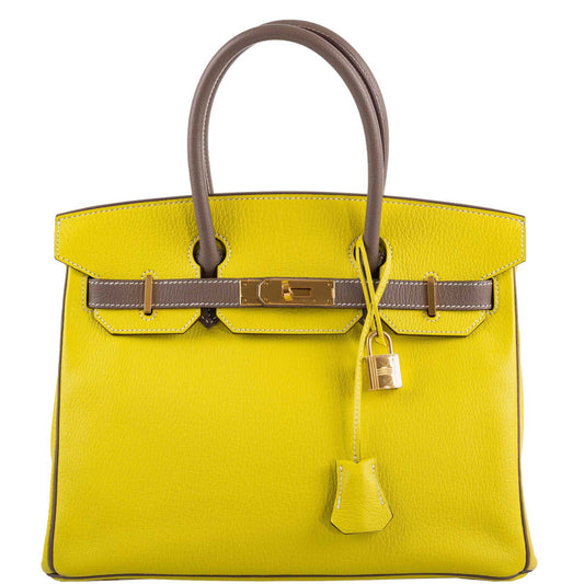 HermesHSS Birkin 30 Lime and Etoupe Chevre Gold Hardware