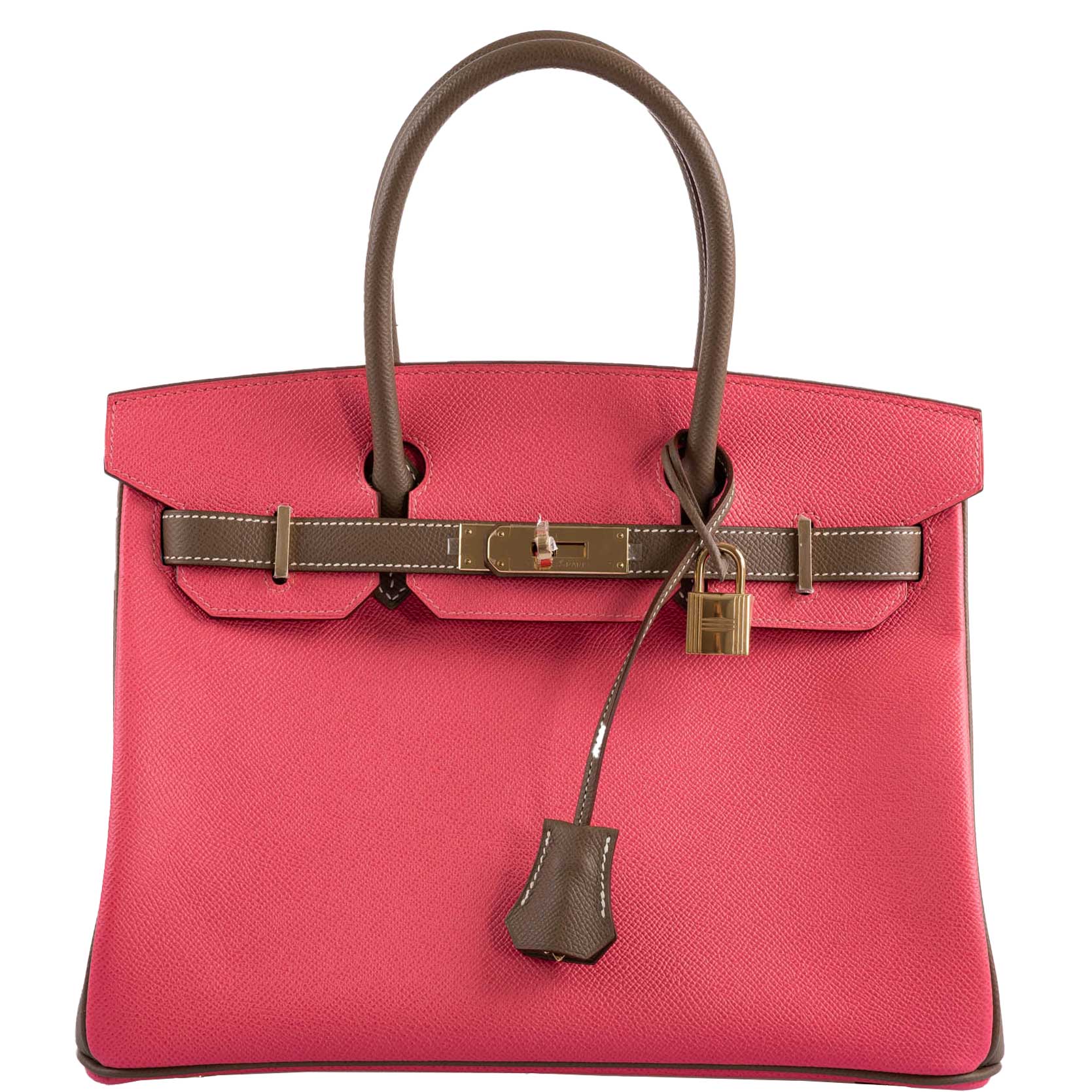 HermesHSS Birkin 30 Rose Azalee & Etoupe Epsom with Permabrass Hardware - 2017, A