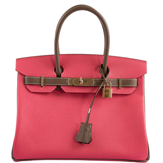 HermesHSS Birkin 30 Rose Azalee & Etoupe Epsom with Permabrass Hardware - 2017, A