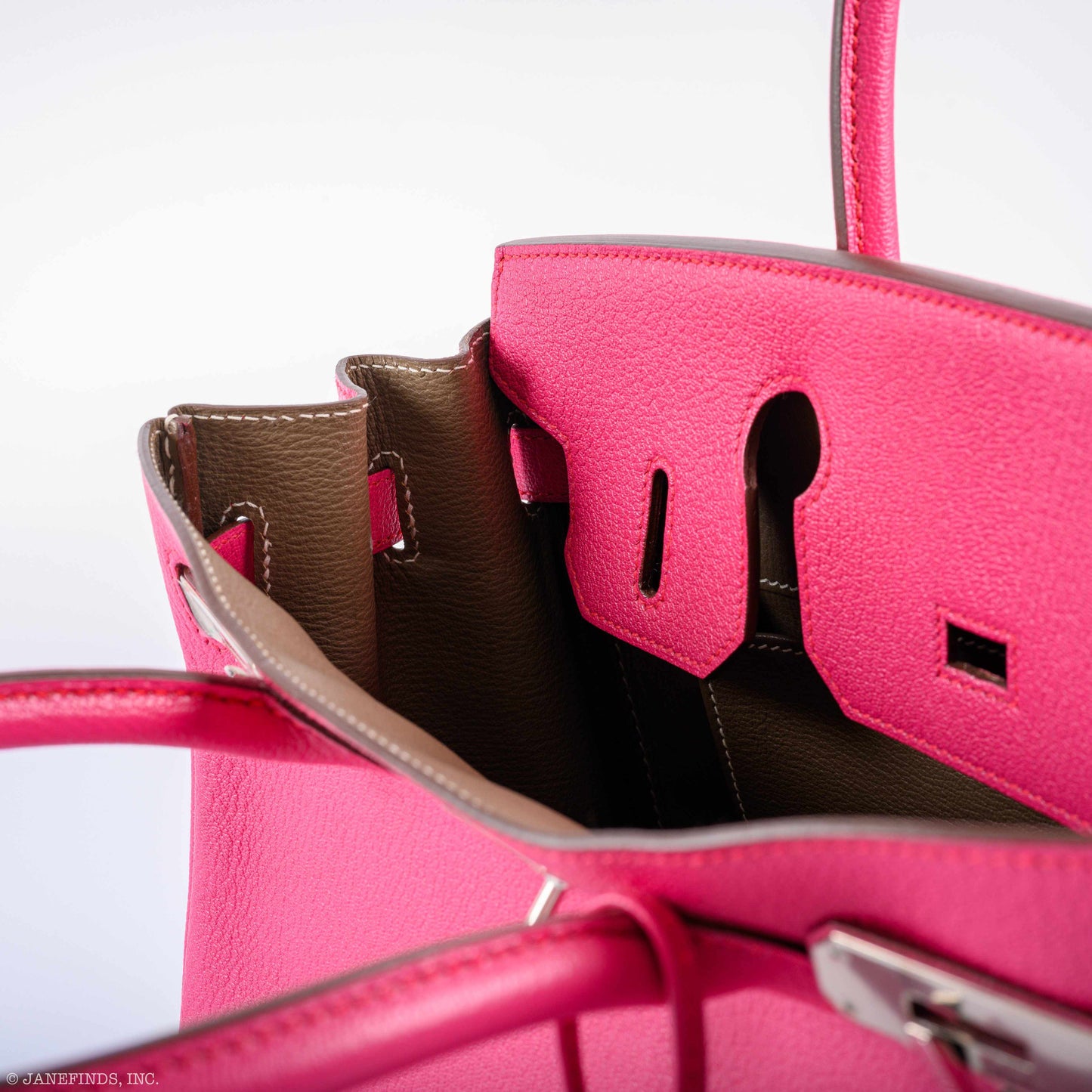 HermesHSS Birkin 30 Rose Shocking Chevre Leather & Etoupe Palladium Hardware - 2014, R Square