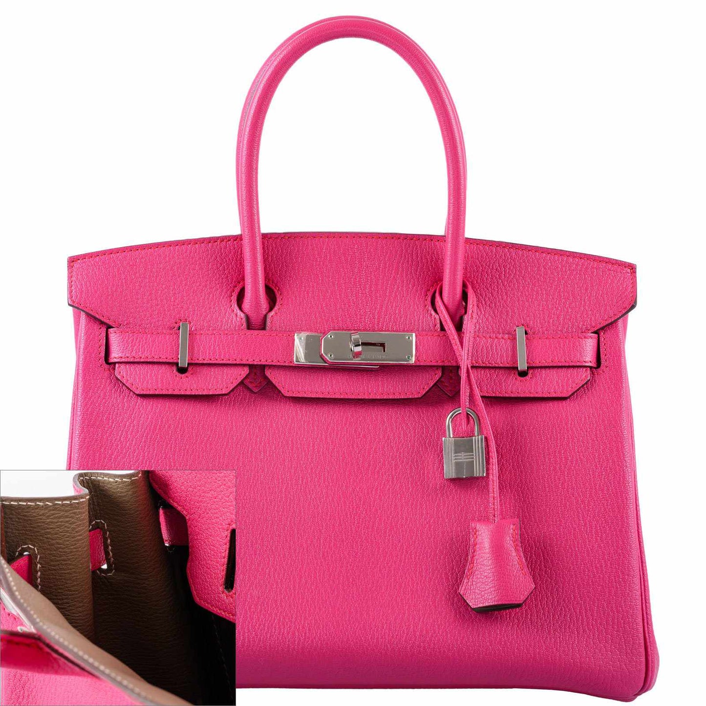 HermesHSS Birkin 30 Rose Shocking Chevre Leather & Etoupe Palladium Hardware - 2014, R Square