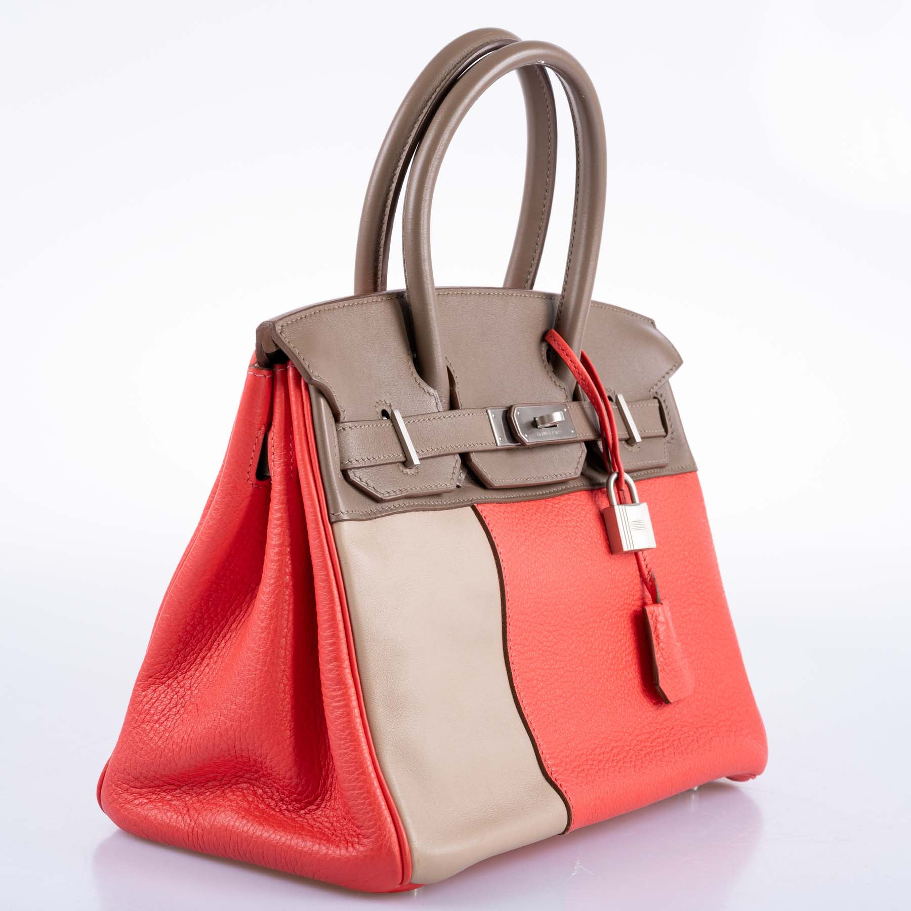 HermesHSS Birkin 30 Tri-Color Rose Jaipur, Etoupe, Argile Clemence and Swift Brushed Palladium Hardware