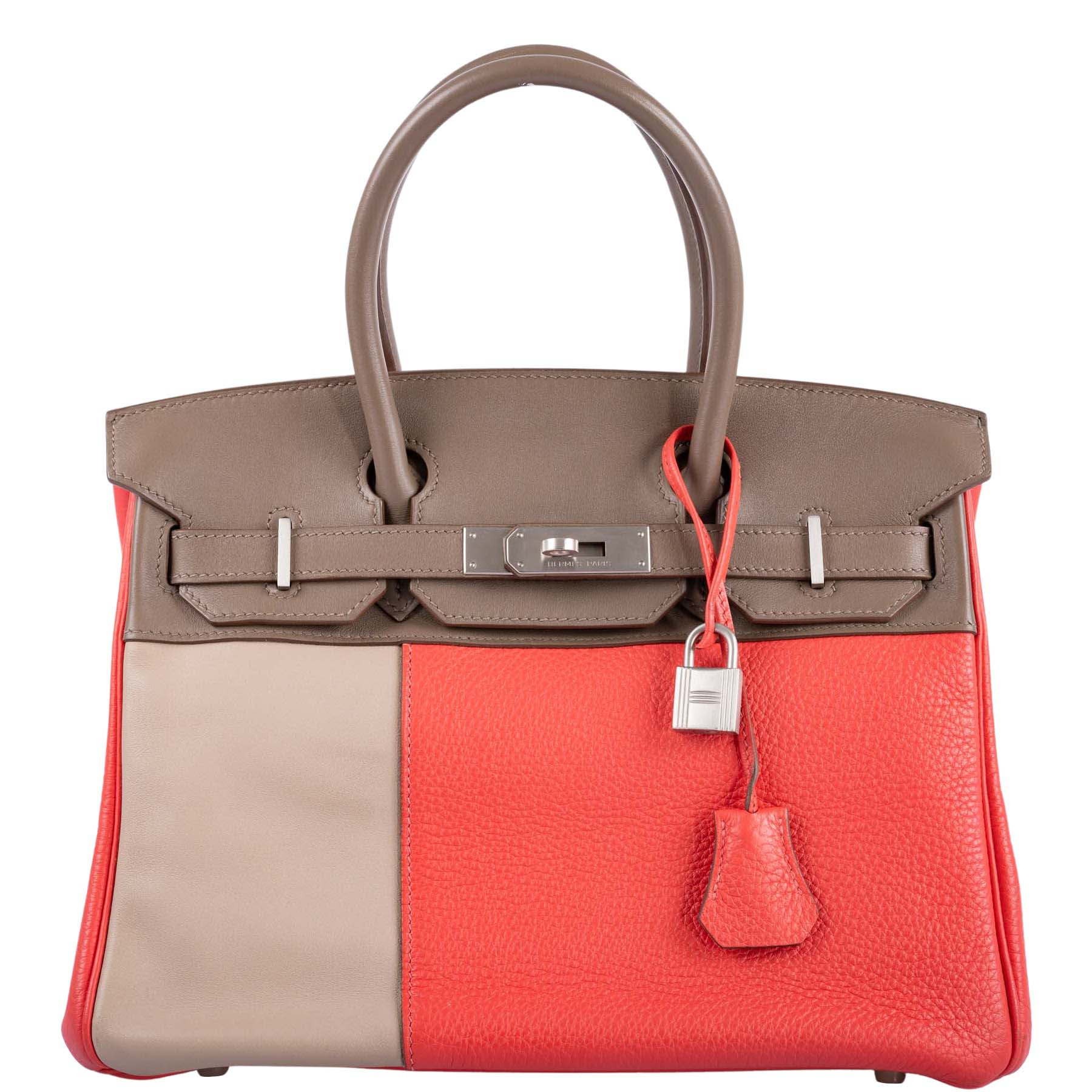 HermesHSS Birkin 30 Tri-Color Rose Jaipur, Etoupe, Argile Clemence and Swift Brushed Palladium Hardware