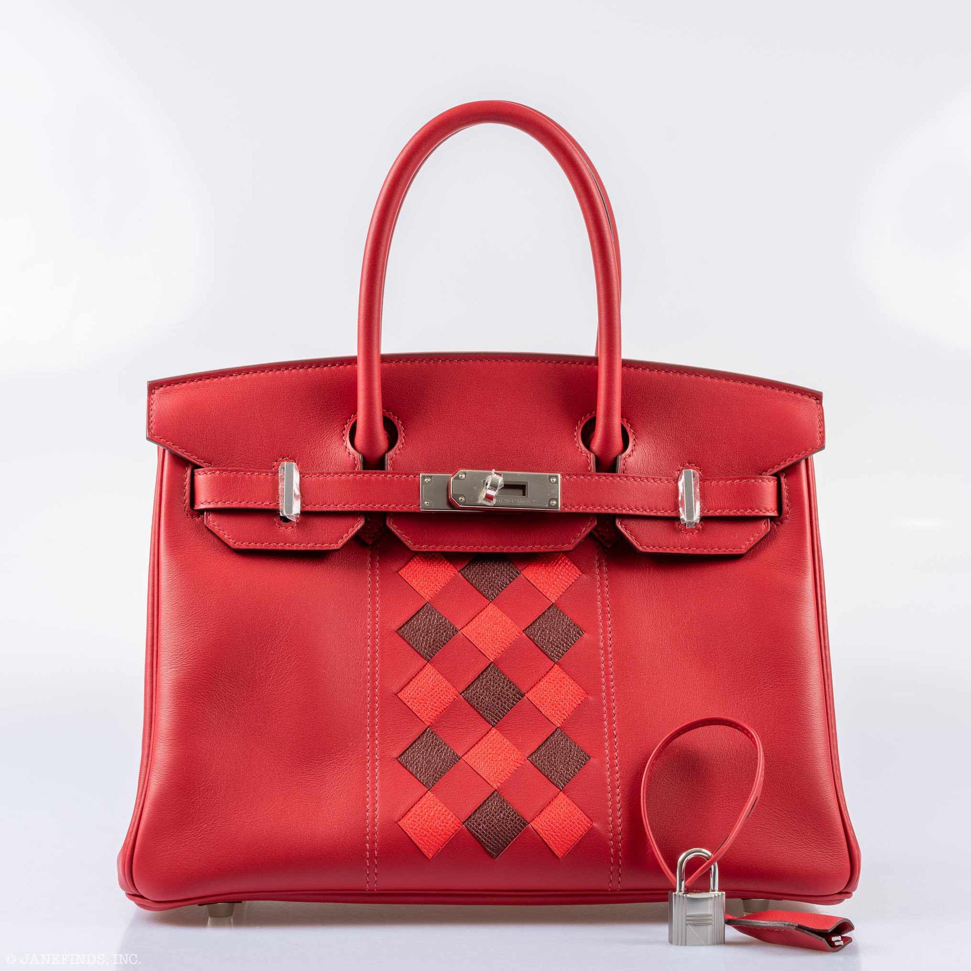 HermesTressage Birkin 30 Rouge de Coeur Swift, Rouge H & Piment Epsom Palladium Hardware - 2019, D