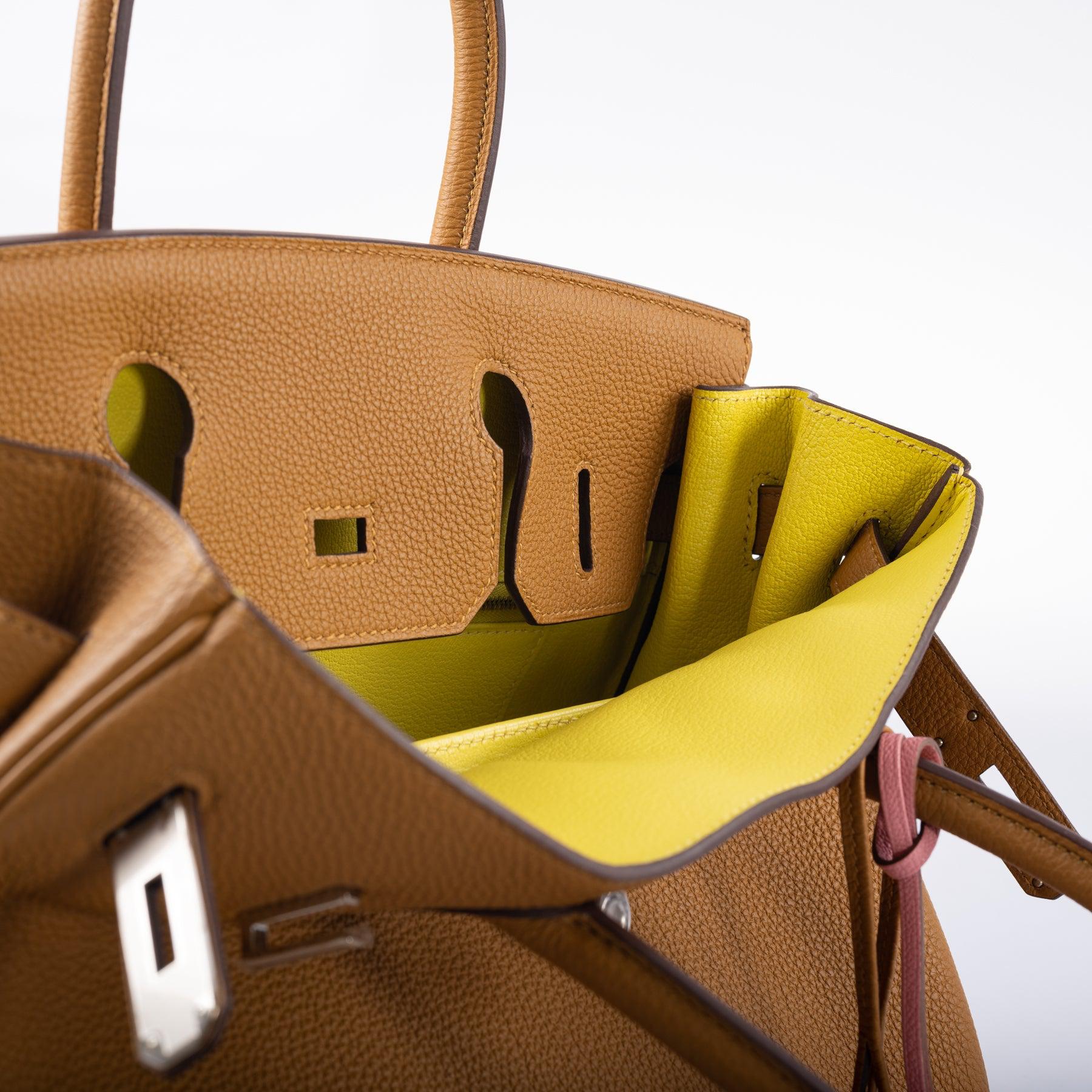 HermesVerso Birkin 30 Caramel Togo and Lime Palladium Hardware