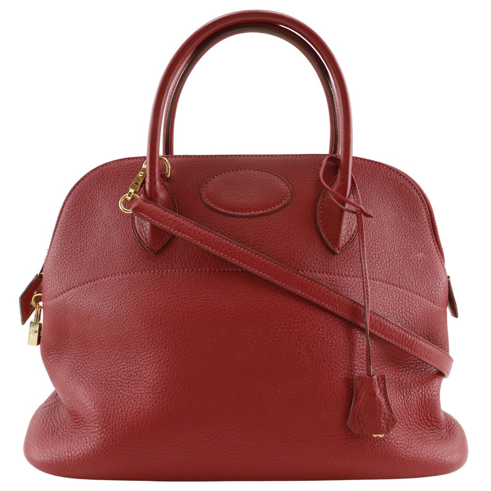 HERMES Handbag Taurillon Clemence Red/Gold Metal 2WAYShoulder Bored 35 Women