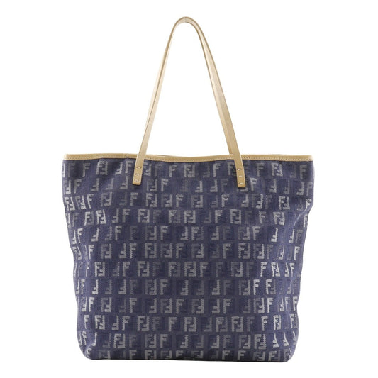 FENDI Handbag Denim, Leather Navy blue Tote Bag Zucchino Women