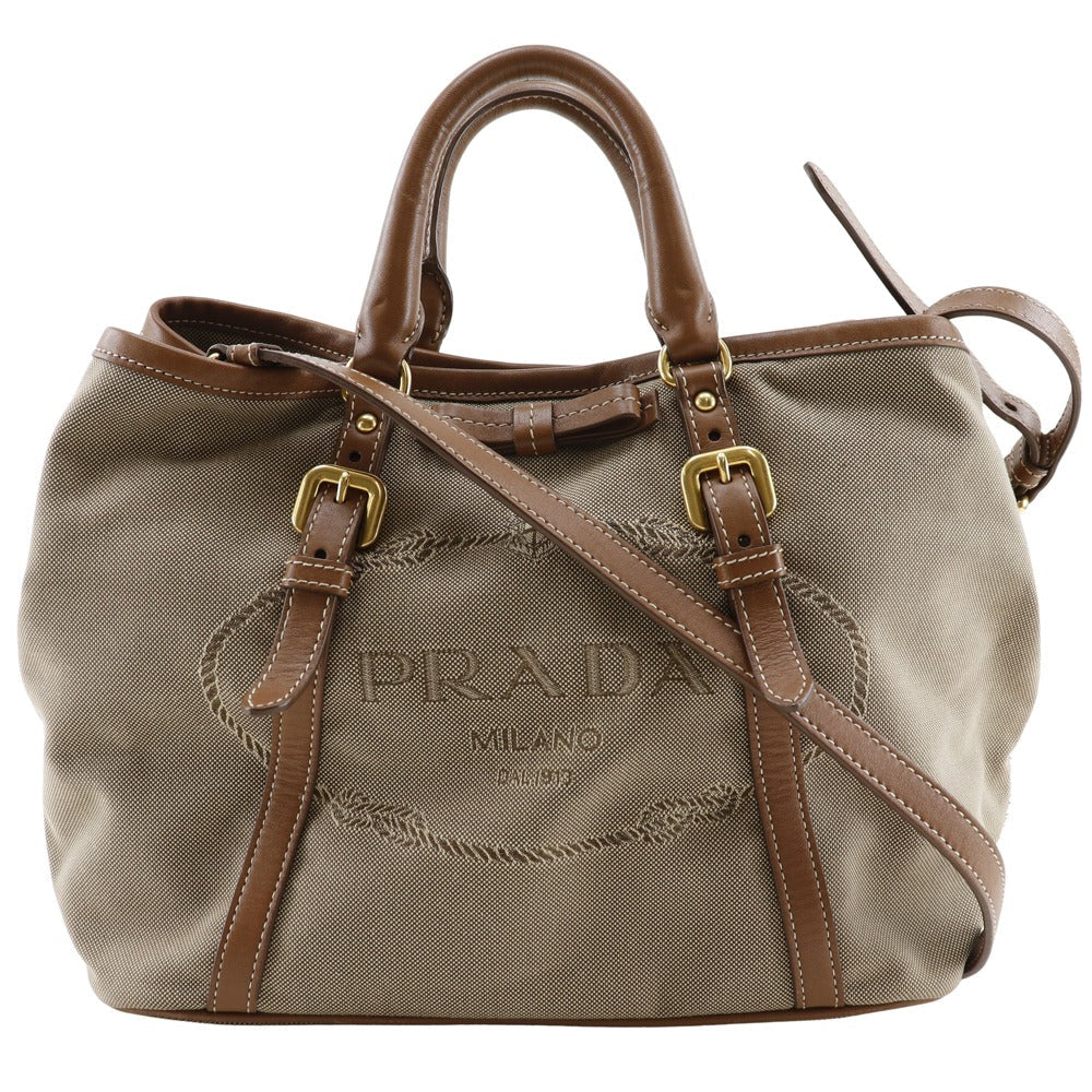 PRADA Handbag Canvas, Leather beige 2WAYShoulder logo Women