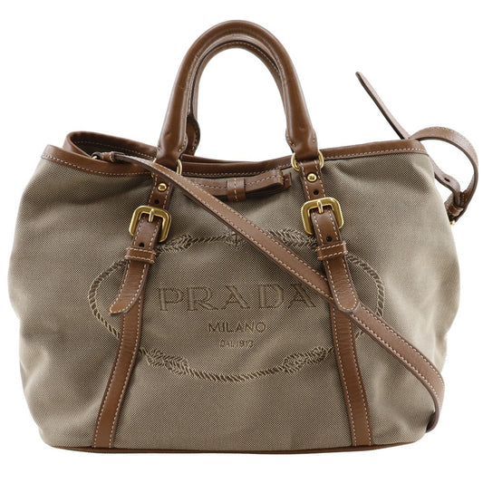 PRADA Handbag Canvas, Leather beige 2WAYShoulder logo Women