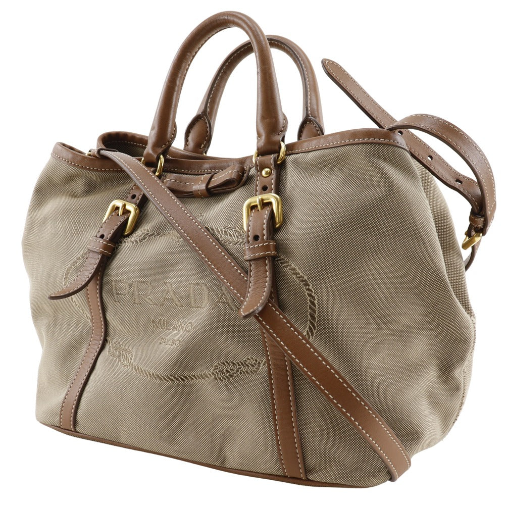PRADA Handbag Canvas, Leather beige 2WAYShoulder logo Women