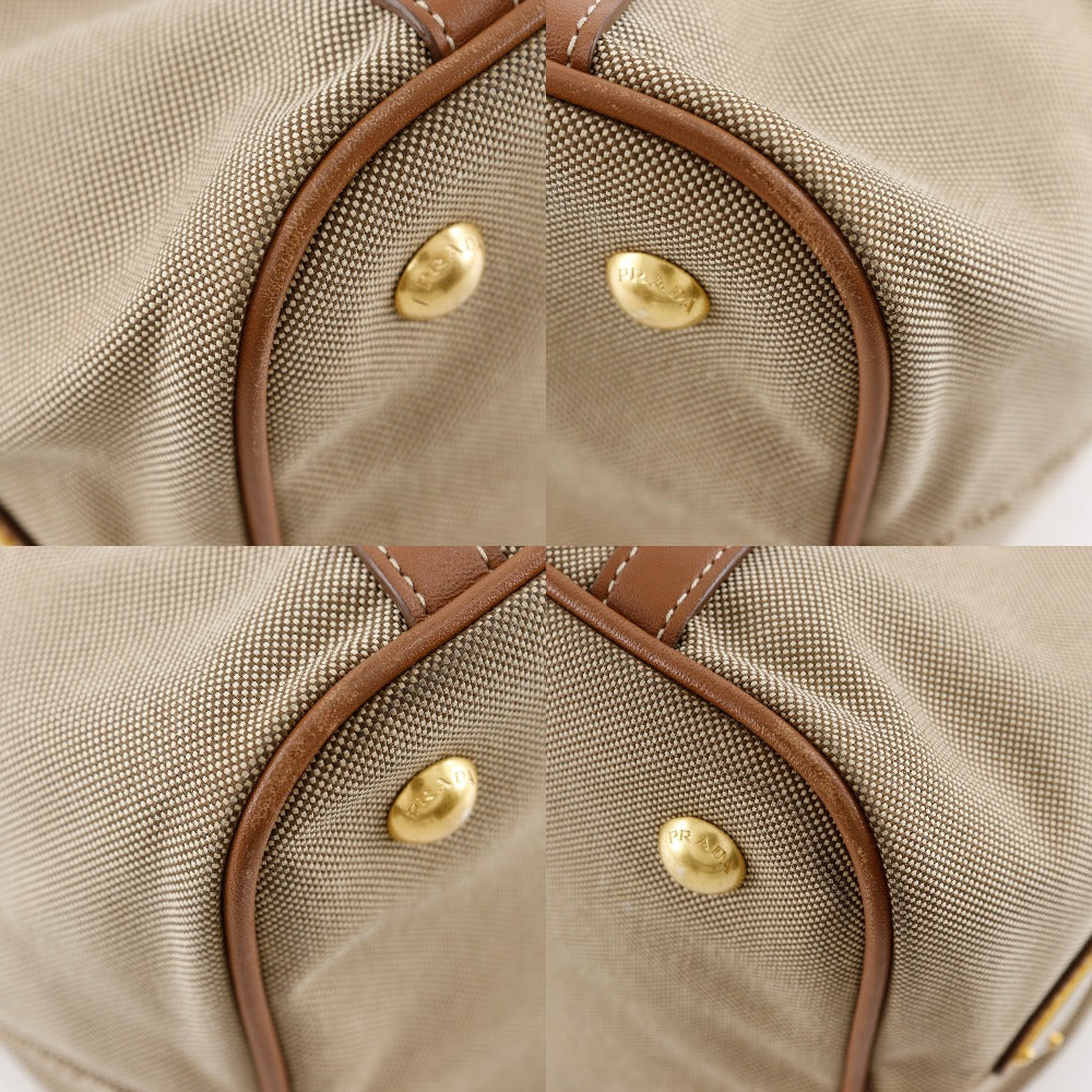 PRADA Handbag Canvas, Leather beige 2WAYShoulder logo Women