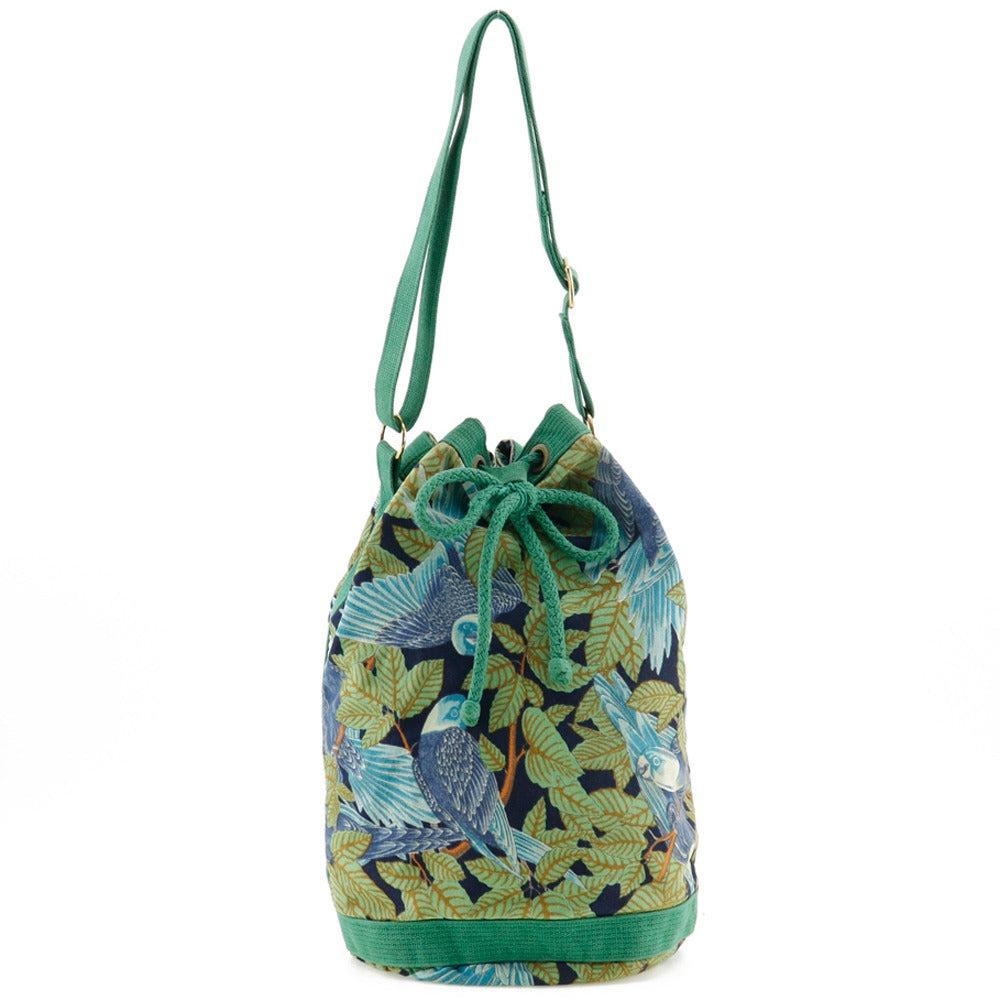 HERMES Shoulder Bag cotton Green Botanical Pattern Bird Pattern one belt Women