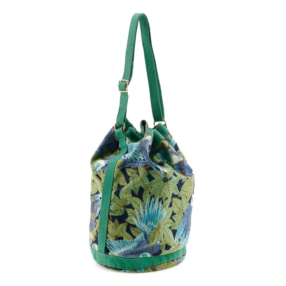 HERMES Shoulder Bag cotton Green Botanical Pattern Bird Pattern one belt Women