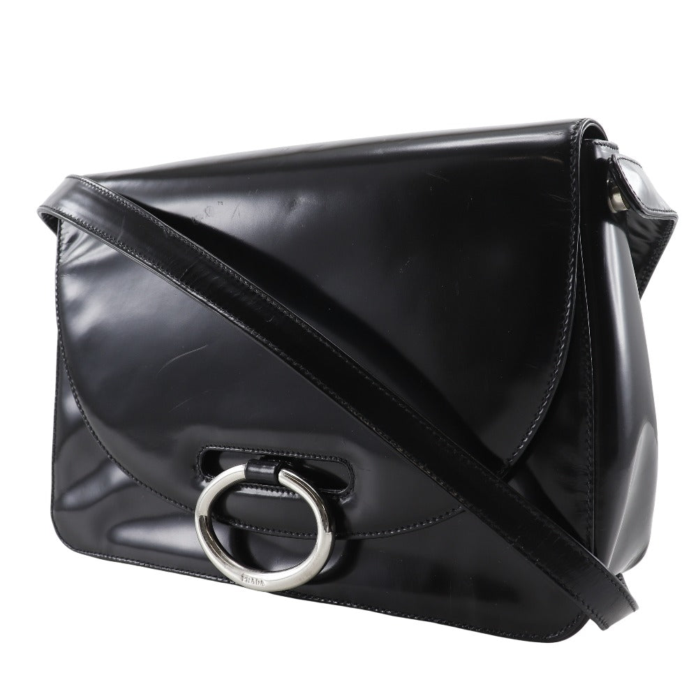 PRADA Shoulder Bag Patent leather black one belt Women
